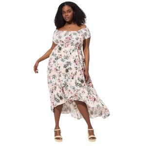 TORRID  Black Floral Tropical Print Challis Hi-Lo Off Shoulder Maxi Dress 3X